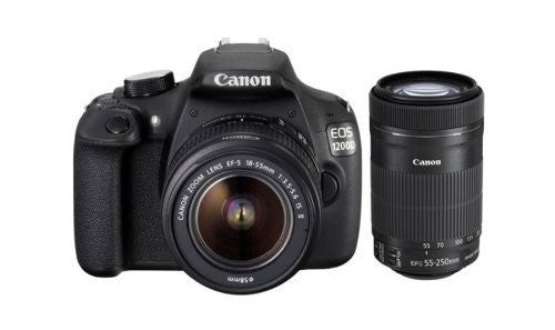 Canon EOS 1200D 18MP Digital SLR Camera (Black) with 18-55mm and 55-250mm IS II Lens,8GB card and Carry Bag