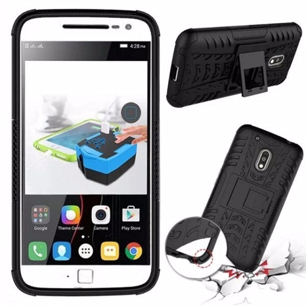 Chevron Military Grade Armor Kick Stand Back Cover Case for Moto G Play 4th gen, Black